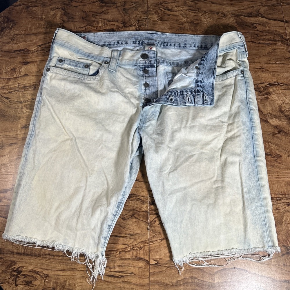 Vintage True Religion Shorts Men's 42 Acid Wash 13" Geno Cut Off Button Fly USA